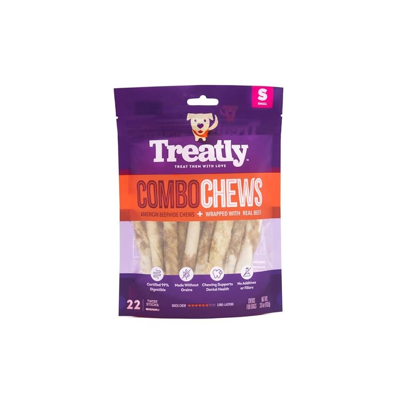 Treatly Combo Chews Beefhide Twist Sticks 5" w/Beef Meat Wrap