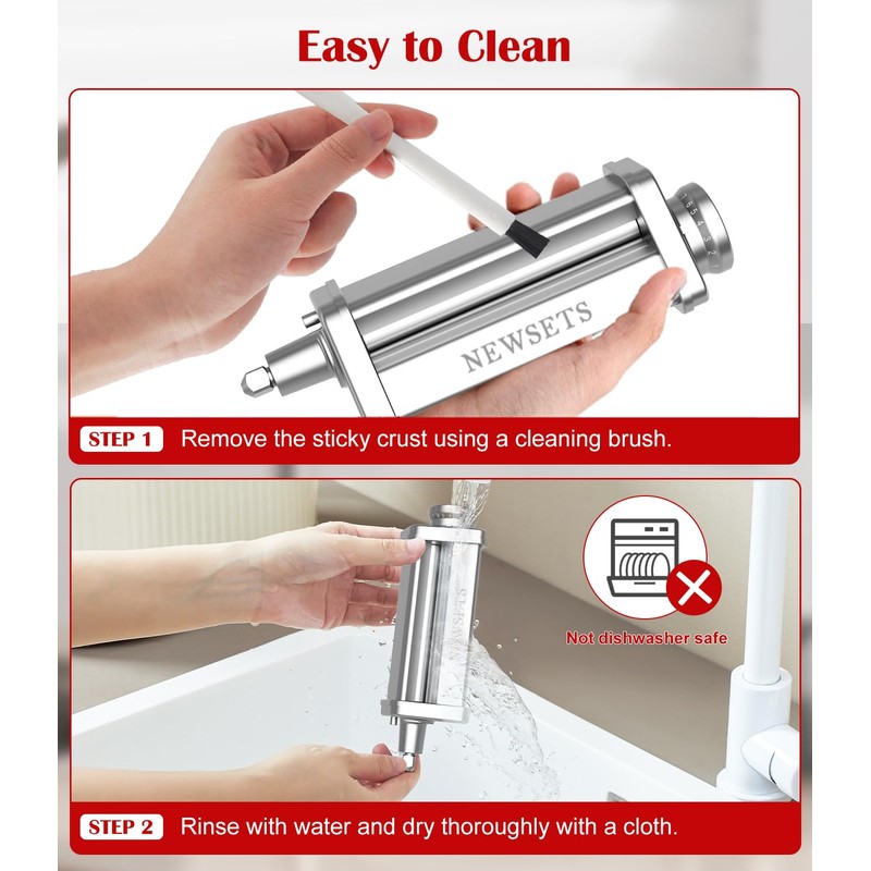 Pasta Roller Attachment for KitchenAid Stand Mixer, Stainless Steel Pasta