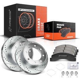 A-Premium 13.03 inch (331 mm) Front Drilled and Slotted Disc Brake Rotors + Ceramic Pads Kit Compatible with Select Ford Models- For F-250 Super Duty 99-04, For F-350 Super Duty 99-04, Excursion 00-05