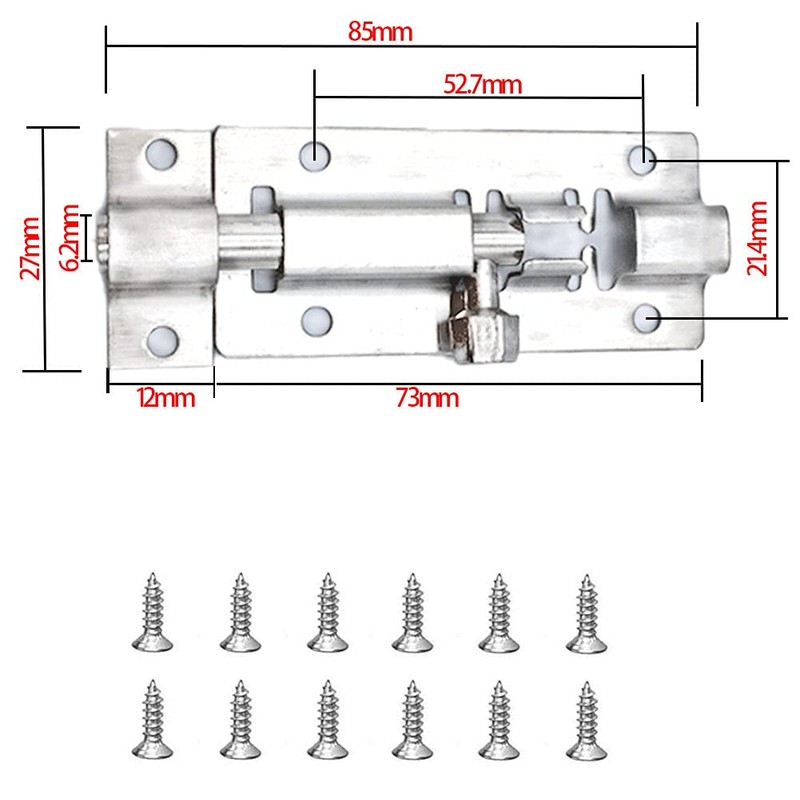 Door Security Slide Latch Lock, Upgrade 3 Inches Thickened Stainless