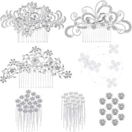56 Accesorios Nupciales para Cabello de Bodaincluye Peine de Perlas de Imitación de Cristal Clips de Horquillas de Diamantes de Imitación Pinzas en Espiral con Flores en Forma de u (Blanco)