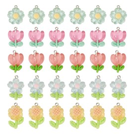KISSITTY 30Pcs Flower Resin Charms Transparent Flower Resin Pendants Floral Dangle Charms for DIY Necklace Bracelet Earring Jewelry Making Crafts