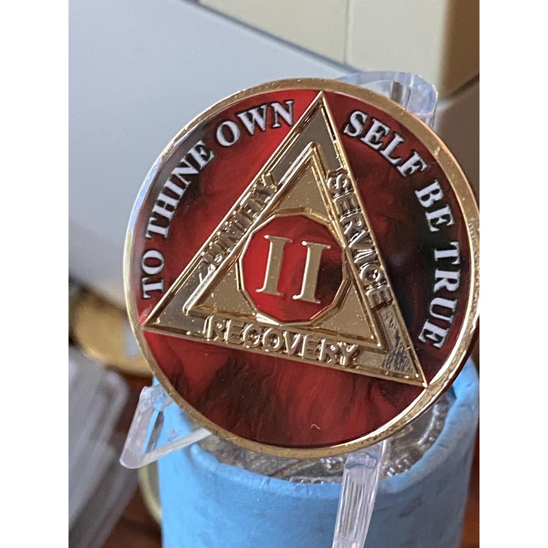 2 Year AA Medallion Lava Red Tri-Plate Sobriety Chip Serenity
