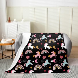 jejeloiu Unicorn and Rainbow All Season Bed Blanket Throw 50"x60" for Sofa Couch Cartoon Rainbow Flannel Fleece Throw Blanket Cute Rainbow Unicorn Fuzzy Blanket Kawaii Unicorn Plush Blanket