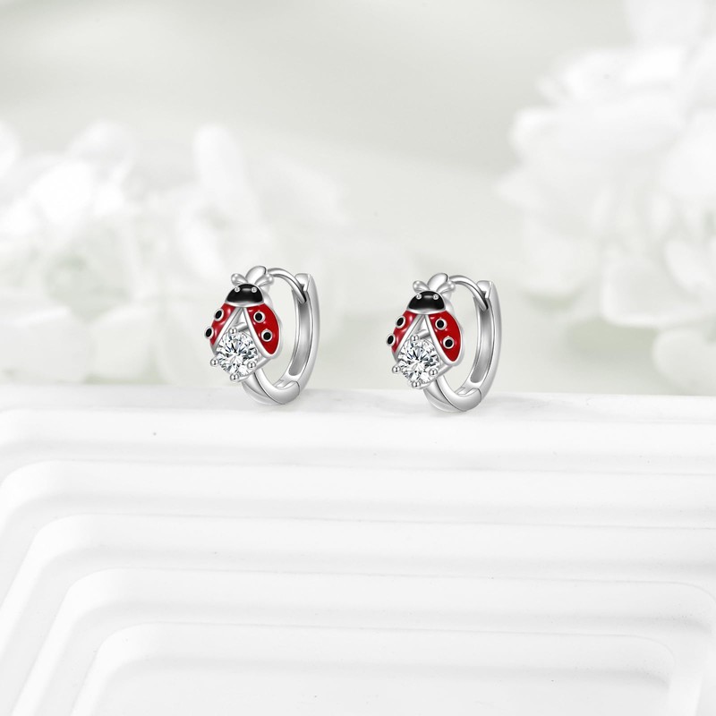 POPLYKE ladybug earrings 925 Sterling Silver ladybug Hoop Earrings lady