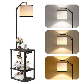SUNMORY Floor Lamp with Table, End Table for Living Room with Lamp, Shelves Side Table with Charging Station(USB & AC Port), 3 Color Temperature LED Bulb, Modern Nightstand Lamp for Bedroom, Office