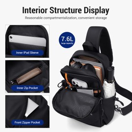 VNINE Small Sling Crossbody Backpack Shoulder Bag for Men Women, Lightweight One Strap Back Pack Sling Bag Backpack for Hiking Walking Biking Travel Cycling with Headphone Port