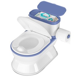 CheerTry 2-in-1 Toddler Potty Training Toilet - Larger Potty Chair & Detachable Training Seat for Boys & Girls Ages 1-3 with Flushing Sound, Wipes Storage, Toilet Paper Holder - Blue