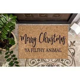 Merry Christmas Ya Filthy Animal Doormat, Premium Thick Coir, Durable Christmas Welcome Mat, Humorous Entryway Rug, Holiday Front Door Decor stk 1241