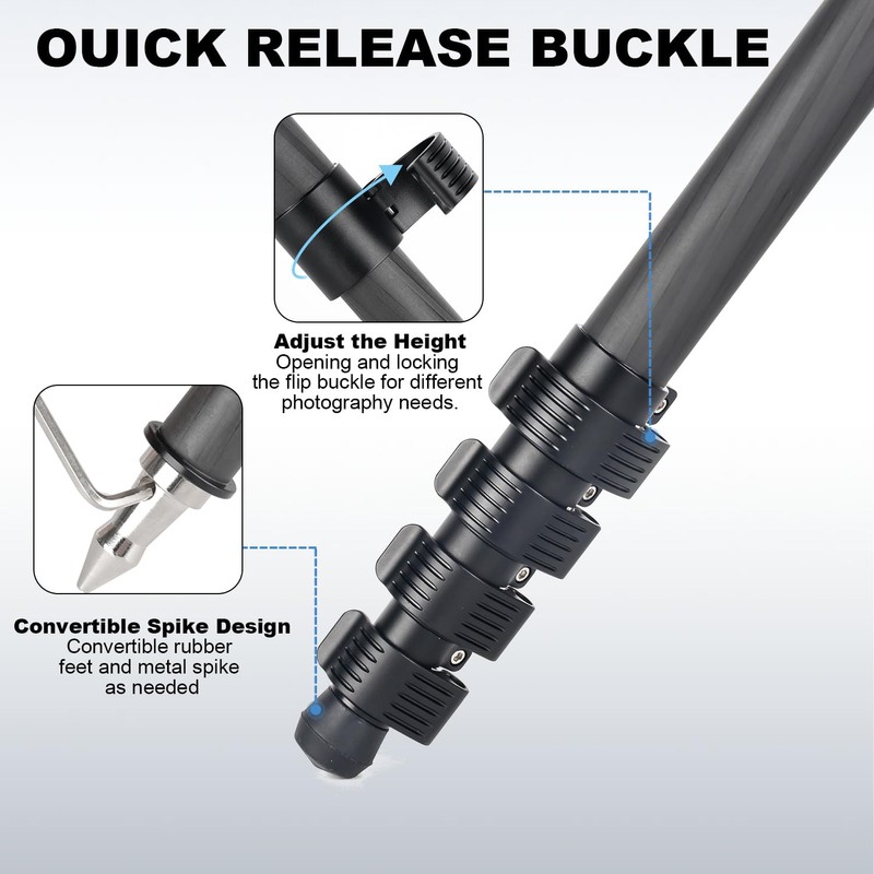 Koolehaoda 65" Carbon Fiber Camera Monopod with Flip Lock for