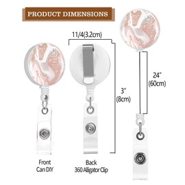 Badge Reels Retractable,Id Badge Holders Retractable,Badge Clips Retractable ID Card Holder for Teacher, Student, Office Worker(Modern Rose Gold Gray Marble)