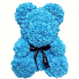 The Rose Bear - Valentine's Day Gift for Wife, Teddy Bear, Roses, Bouquet, Flower Bear, Gift, Birthday Gift, Mother's Day Gift, Mother's Day (by Partygeschenke24) (Light Blue)