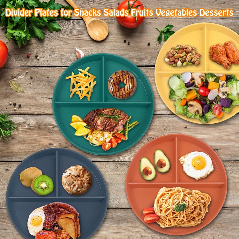 GOTRUST Divided Dinner Plate Sets, 4 Pieces Unbreakable Plates with