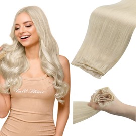Full Shine Hand Tied Hair Weft Extensions Remy Human Hair Platinum Blonde Sew in Hair Extensions Real Human Hair 50g 18 Inch