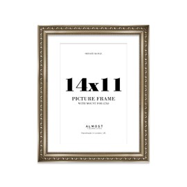 14x11 Gunmetal Ornate Photo Frame With White Mat For 12x8 Picture, Ready to Hang or Stand, 1 Pack