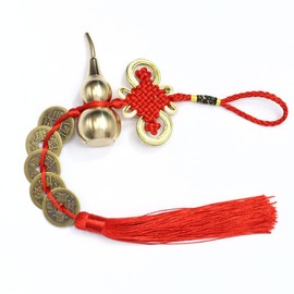 YANGWEN 2Pcs Chinese Lucky Coins Feng Shui Coins Brass Wu Lou Cucurbit with 5 Coins Chinese Knot Lucky Coins I-ching Fortune Coin Good Luck Coins for Wealth and Success