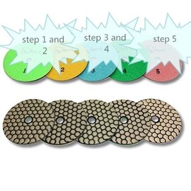 Roxx Tools 4" DRY DIAMOND POLISHING Pad 5 Step Granite Marble Stone Concrete refinishing