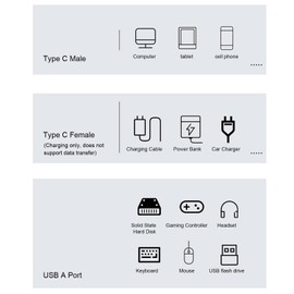 Adaptador USB C a USB 3.2 2 en 1 con Puerto de Carga de 100 W, Convertidor USB C OTG de 90 Grados en ángulo Recto de 10 Gpbs para Teléfonos Móviles, Tabletas, Consolas de Juegos
