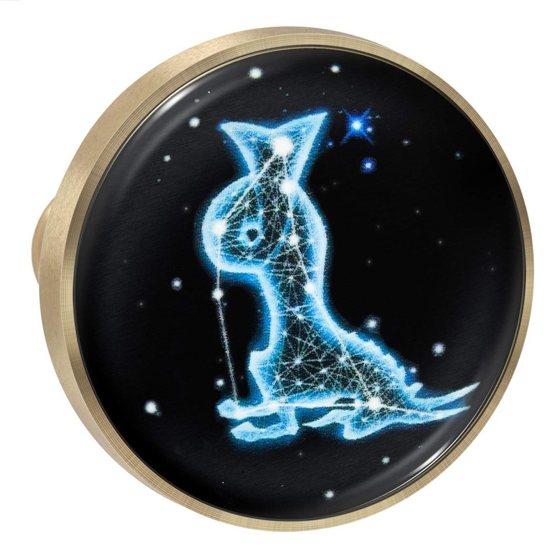 Amogeeli Glowing in Dark Zodiac Glass Brass Cabinet Drawer Knob
