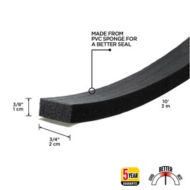 M-D Building Products 06635 3/8 in. x 3/4 in. x 10 ft. Black Sponge Window Seal for Large-Wide Gaps