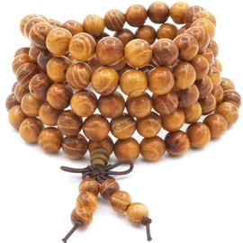 Thajaling 8 mm 108 Prayer Beads Mala Bracelet Natural Gold Wood Tibetan Buddhist Buddha Meditation Necklace Mala Bracelet, Wood