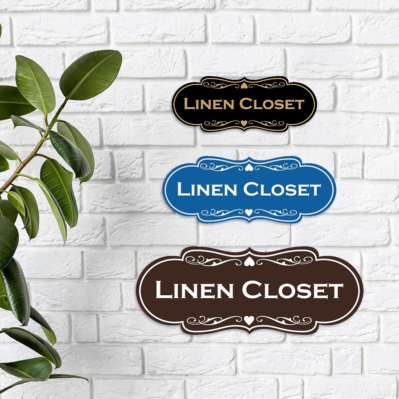 Designer Linen - Letrero de clóset (oro cepillado), pequeño (paquete