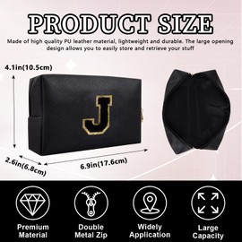 Bolsa de maquillaje con parche inicial personalizada, bolsa de chenilla con cierre, Negro/Negro-Letra, J, Moda