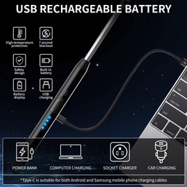 NorOasis 2-Pack Rechargeable Electric Candle Lighters, Flameless Windproof Long Lighter with 360° Flexible Neck and LED Display for Candles, Camping, BBQ & Fireplace (Black)