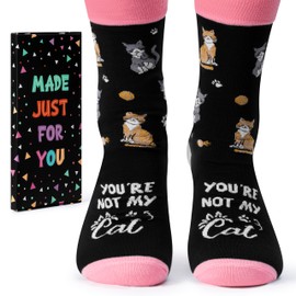 WATINC Funny Cat Socks for Women - Novelty Sock with Gift Box for Cat Lovers, Cute Kitten Themed Cotton Casual Crew Socking with Humor Words for Birthday Sister Mom Friend Teen Gift Idea (1 Pair)