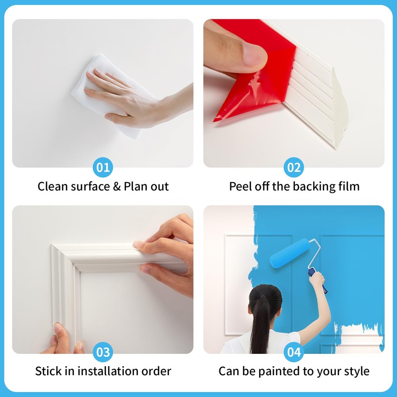 Art3d Premade Door Moulding Trim Kit, Self-Adhesive Paintable Wainscoting Panels