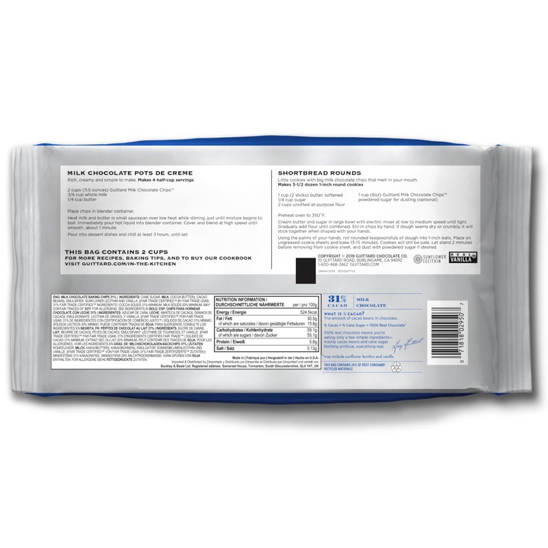 GUITTARD 81638 Real Milk Chocolate Chips - 11.5 oz.