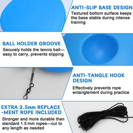 TYBYBB Tennis Trainer Tennis Trainer Set Tennis Exercise Equipment Trainer Baseboard Set with 3 Rebound Balls and 10 m Elastic Band, Self-Study Tennis Exercise Training Tool for Adults Children