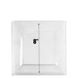 EcoQuality 8" inch Clear Square Plastic Plates - Disposable China Like Party Plates, Heavy Duty Salad Plates, Dessert Plate, Dinners, Dessert, Wedding, Serveware, Catering (80)