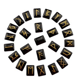kcrygogo Rune Set with Elder Futhark Alphabet Crystal Meditation Divination Healing Chakra Reiki with Vintage Wooden Box and Natural Obsidian Pendant(3Pcs)