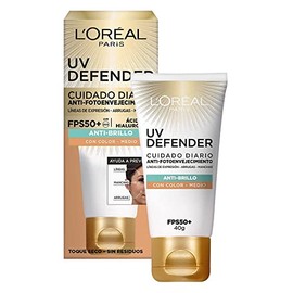 L'Oreal Paris bloqueador solar FPS 50 + L'Oréal Paris UV Defender anti-brillo tono medio, 40ml + bloqueador solar FPS 50 UV Defender anti-brillo, 40ml