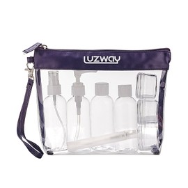 LUZWAY Transparent Toiletry Bag with 8 Travel Bottles (Max. 100 ml) | LUZWAY Cosmetic Bag Transparent Toiletry Bag for Liquids | Travel Set Hand Luggage for Aeroplane Cosmetic Bottles Hand Luggage