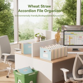 EcoStash 26 Pockets Accordion File Organizer, Wheat Straw File Folders, Upright&Open Top, A-Z Bill Receipt Organizer, 100% BPA Free, Return to Nature, Healthy Living, Letter/A4 Size - Sky Blue