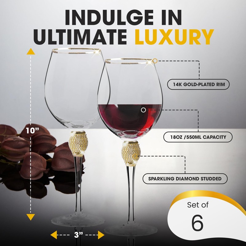 BERKWARE Premium Wine Glasses Set of 6 - Crystal Long