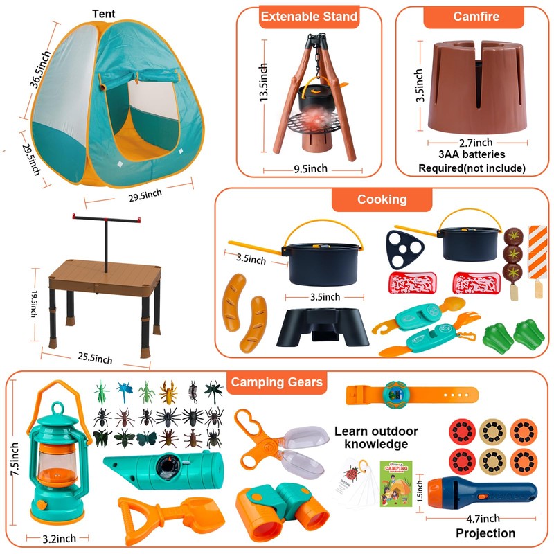 Qtioucp Kids Camping Set 50pcs with Folding Storage Table/Tent &