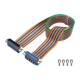 MECCANIXITY 1 Pcs IDC Rainbow Wire Flat Ribbon Cable DB25 Male to DB25 Female 39.4 Inch Length 2.54mm Pitch Breadboard Jumper Wires for Electronic Projects