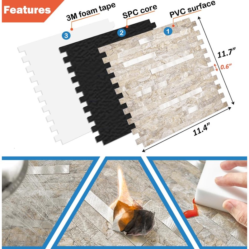 DICOFUN Peel and Stick Backsplash Wall Tile, 1 Sheet Sandstone