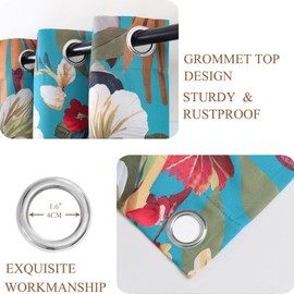 L.Z.E Floral Blackout Curtains for Bedroom Turquoise Teal Black Out Vintage Patterned Curtains 84 Inch Long 85% Room Darkening Drapes for Living Room Thermal Grommet Top 2 Panels Set Retro Boho