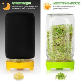 Kitmiido Seed Sprouting Kit, 2 Large Wide Mouth Mason Jars with Sprout Lids, Blackout Sleeves, Drain Tray, Stainless Steel Stand, Sprouts Growing Kit for Bean, Broccoli, Alfalfa (Yellow+Green)