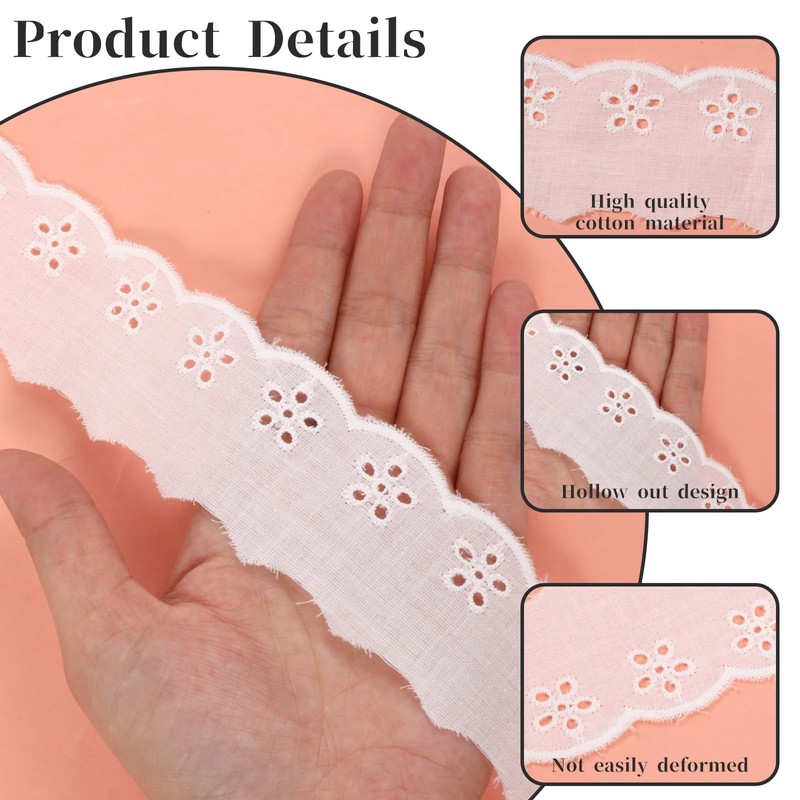 15 Yards Cotton Lace Trim, 1.8 Inch Eyelet Lace