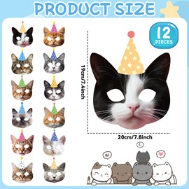 CHUNNIN 24 Pieces Cat Birthday Party Favors Masks Cat Kitten Party Kitten Birthday Masks Facial Decoration Cat Theme Cat Party Supplies for Birthday Kids' Dress Up & Pretend Play Supplies