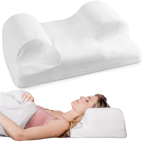 YourFacePillow Cervical Neck Beauty Pillow for Back Sleeping, Memory Foam Cervical Pillow, Ergonomic Pillow with Contoured Neck and Shoulder Support for Side, Stomach and Back Sleepers (Standard)