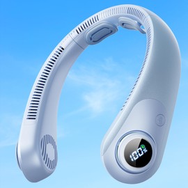 Portable Neck Fan With LED Display, Hands-free 5 Speeds Cooling, Neck Support, Lightweight, Battery Operated, Personal Bladeless Fan Rechargeable, Gift for Women Men, Hot Flashes, Travel, Camping