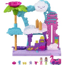 Polly Pocket HHJ05 - Pollyville Flamingo-Spaß Auto-Waschanlage, Spielset mit 2 Puppen, 2 Tier-Figuren, 1 Flamingo-Fahrzeug mit Farbwechsel-Effekt und Zubehör, Spielzeug für Kinder ab 4 Jahren