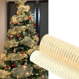 Christmas Tree Ornament, Ribbon, Christmas Ribbon, Ornament, Suitable for Outdoor Christmas Tree, Bedroom, Outdoor, Wedding, Party, Garden, Birthday, Bar, Gold