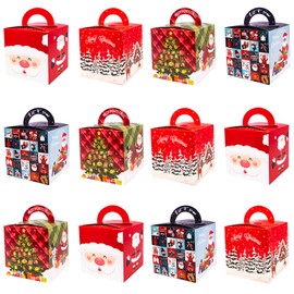 Christmas Gift Boxes Set of 24 10 x 10 cm Gift Bags with Handle Gift Wrapping 4 Designs
